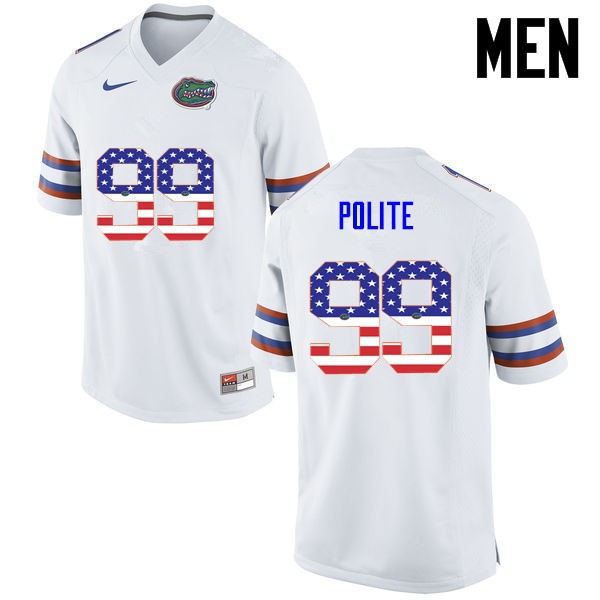 Florida Gators Men #99 Jachai Polite College Football Jersey USA Flag Fashion White